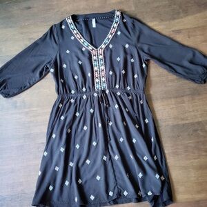 Embroidered Black Mini Dress